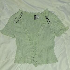Divided Light Green Ruffled Blouse